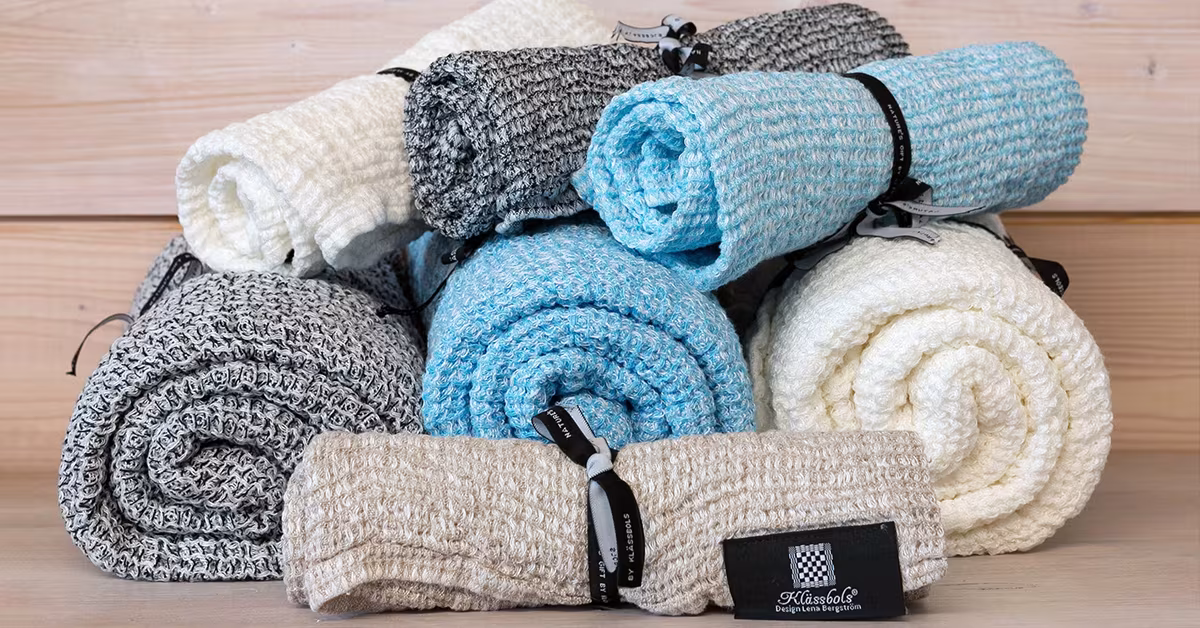 Bath waffle towels in bathroom