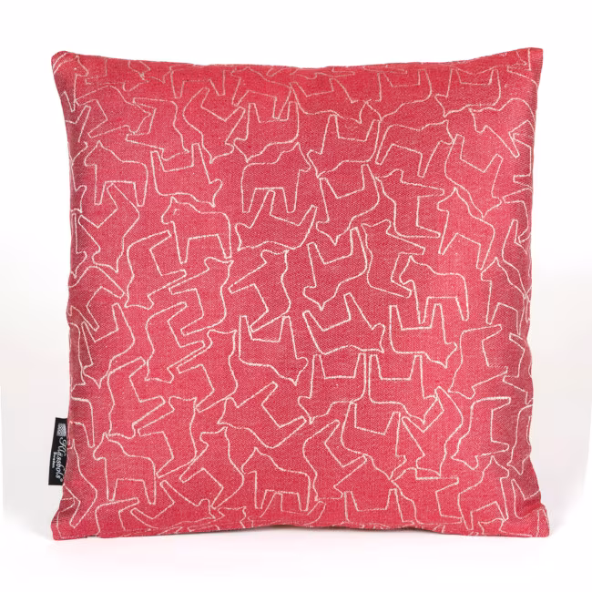 Dalahast cushion 100% linen Klässbols Linneväveri Jeanette Karsten Red contour purl side
