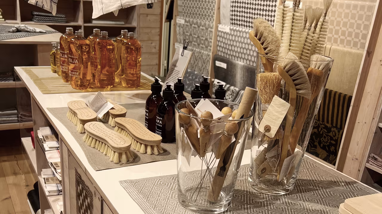 Image inside the factory shop of iris products and Wermlands linen company